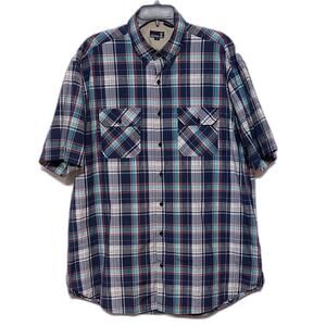RK Brand Mens XLT Blue Teal Plaid Short Sleeve Button Down‎ Shirt RN 010073